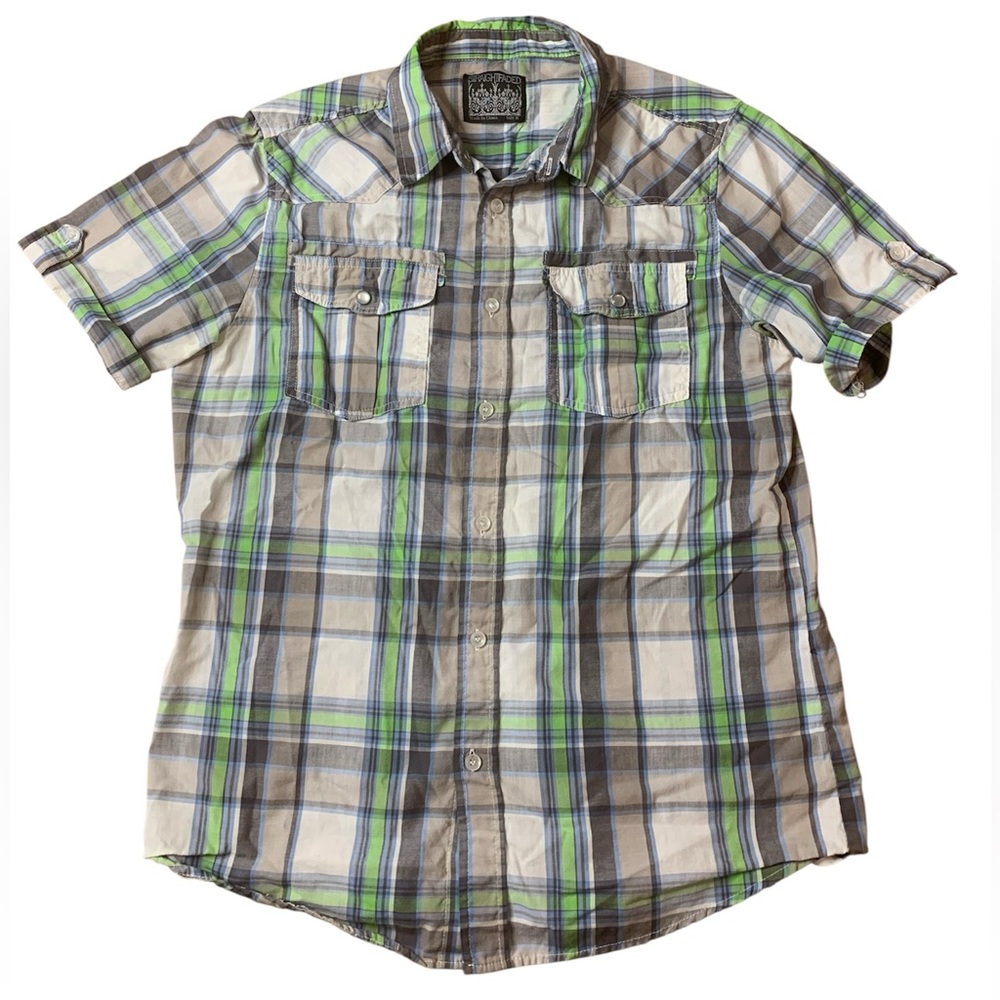 Straight Faded Men’s Plaid Short Sleeve Button Down Shirt - Size M